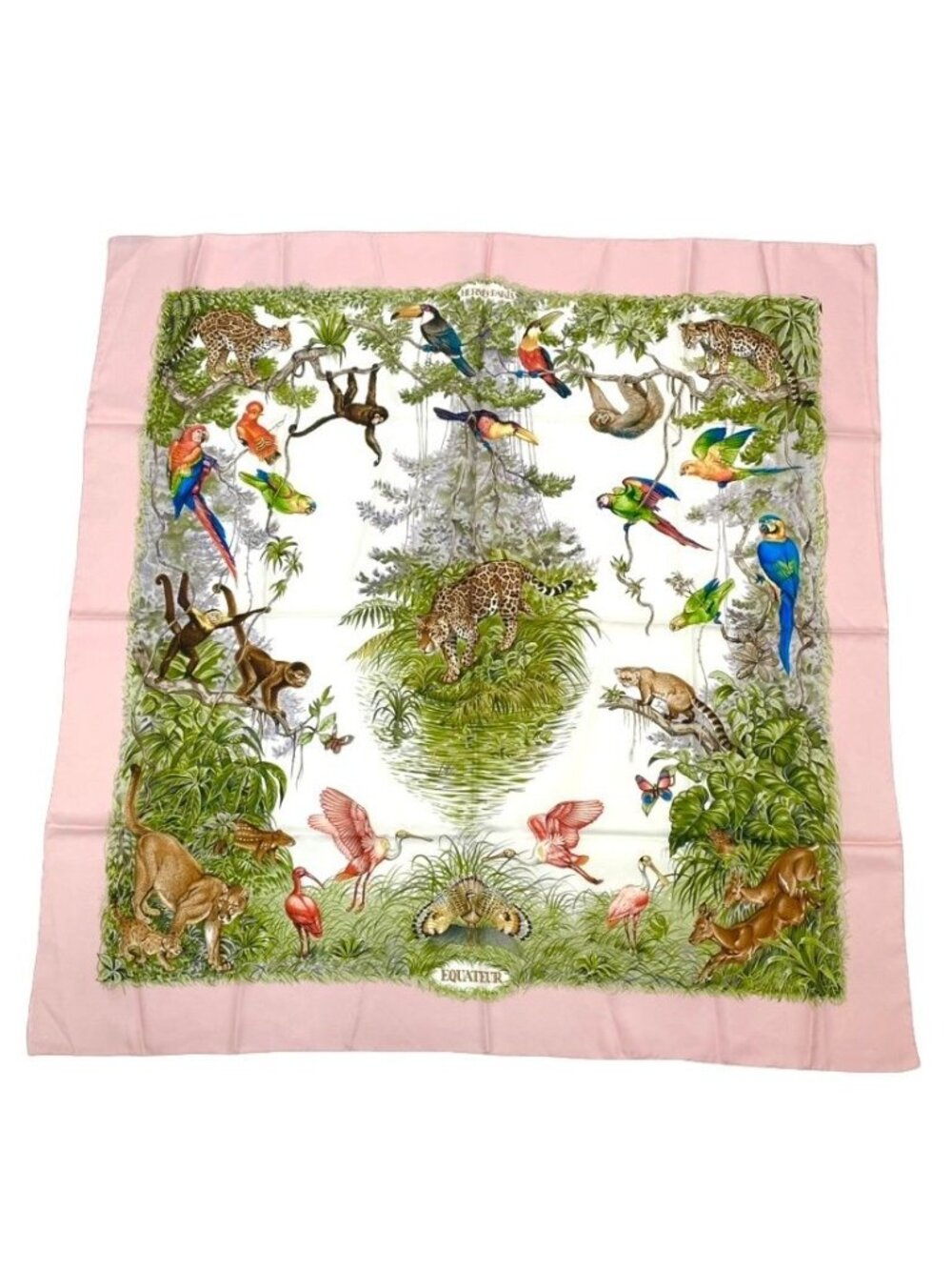 Hermes Scarf Carre 90 Equateur Red Road Straight Down Total Silk Pink Multicolor